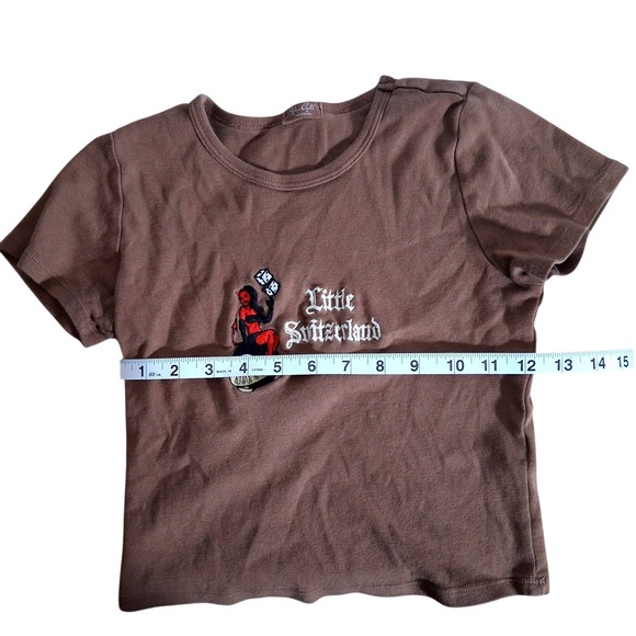 John Galt Brandy Melville Brown Little Switzerland Devil 8-Ball Baby Tee - Picture 4 of 8